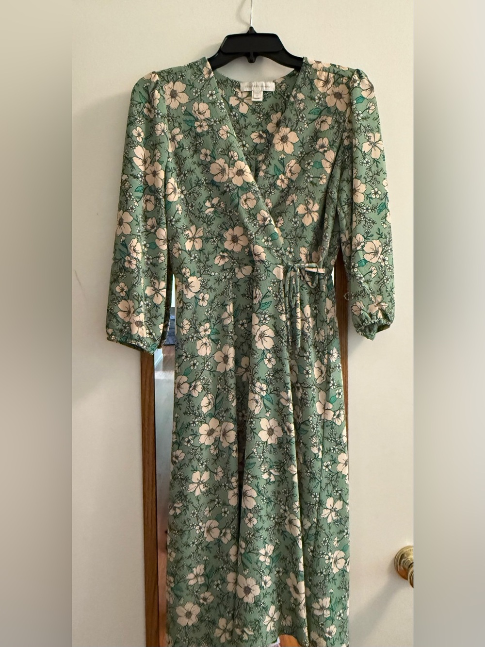 Monteau Green Floral Wrap Midi Dress
